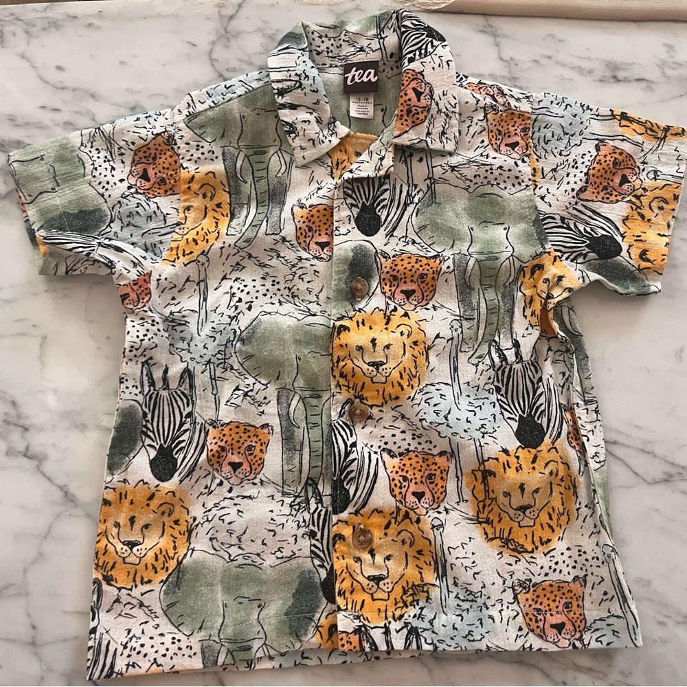 Tea Collection bay boy’s Wildlife Print Shirt - Orange, Green, Black